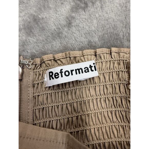 $248 Reformation Luce Dress Khaki Tan Brown Midi Long Sleeve Square Neck 8 - Picture 12 of 14